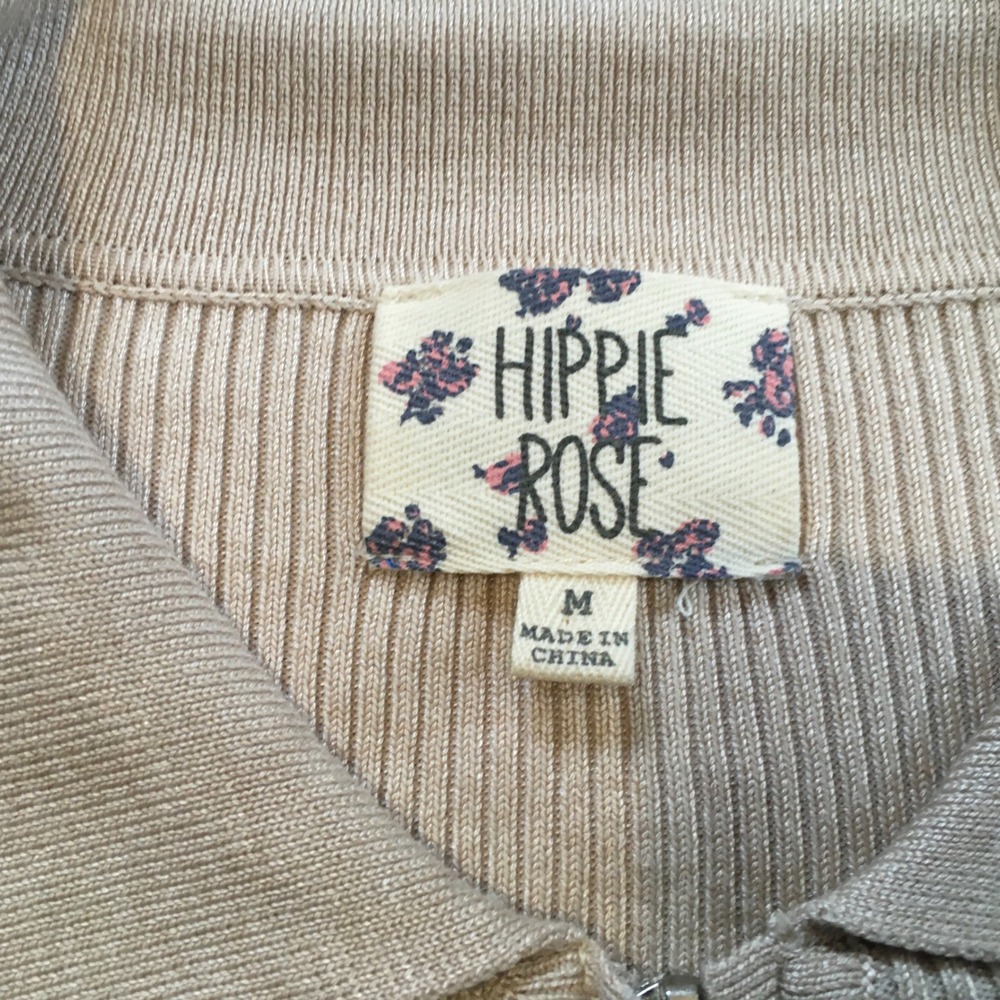 Hippie Rose Ribbed‎ Knit Collared Double Zip Cardigan Coquette Tan Women's M - Picture 3 of 7